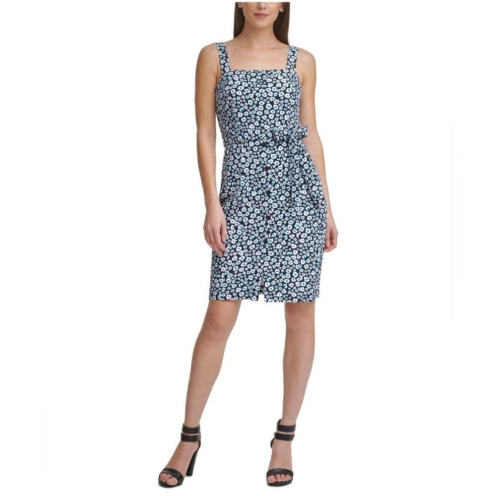 DKNY Navy Floral Sleeveless Mini Sheath Dress 2